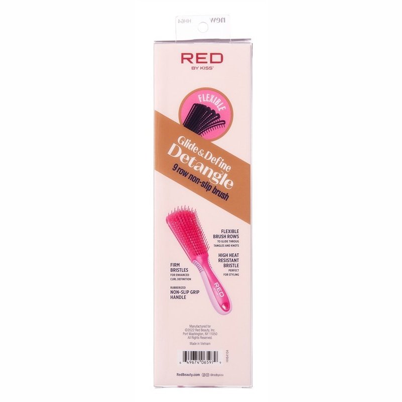 Kiss Red Brush Glide & Define Detangle 9 Row Non-Slip Pink