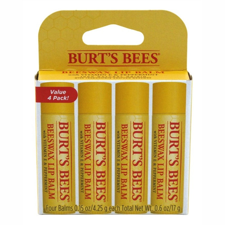 Burts Bees Lip Balm Beeswax Vitamin E/Peppermnt 4Pk (4in)