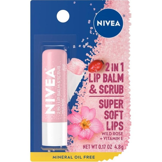 Nivea Lip 2 In 1 Lip Balm & Scrub Wild Rose + Vit E 0.17oz