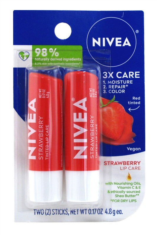 Nivea Lip Care Strawberry Twin Pack 0.17oz (6in)