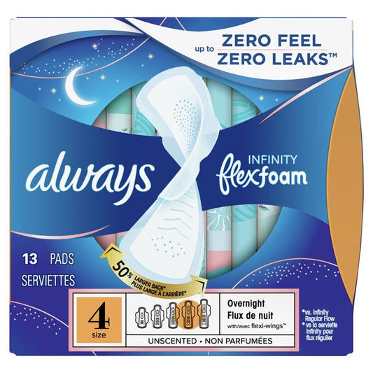 Always Pads Size 4 Infinity Flex Foam 13 Count Overnight