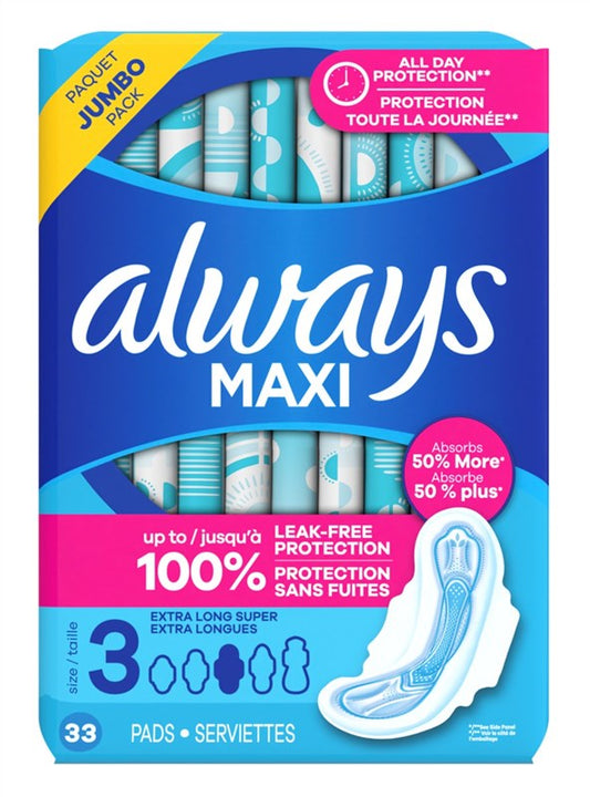 Always Pads Size 3 Maxi 33 Count Extra Long Super