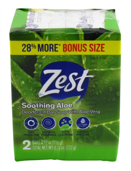 Zest Bath Bars 4.12oz 2 Count Soothing Aloe Bonus Size