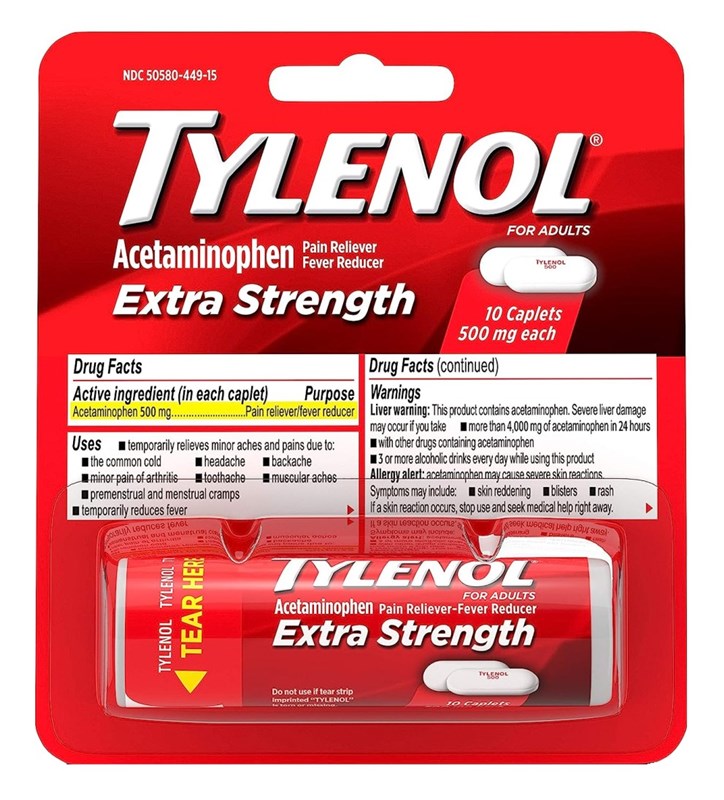 Tylenol Extra Strength 500Mg Caplet 10 Count (12in) Display