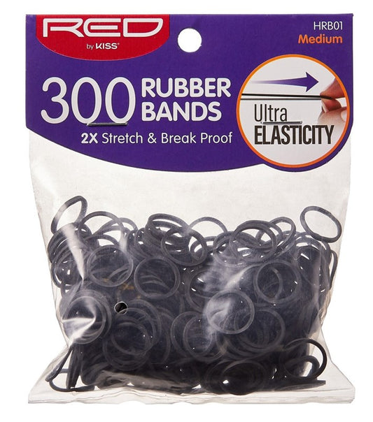 Kiss Red Rubber Bands Black Medium 300 Count Bag (12in)