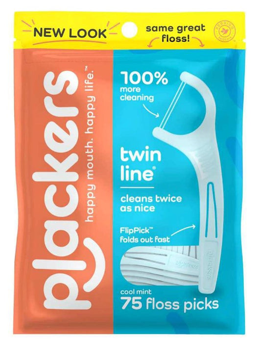 Plackers Twin-Line Floss Picks Cool Mint 75 Count