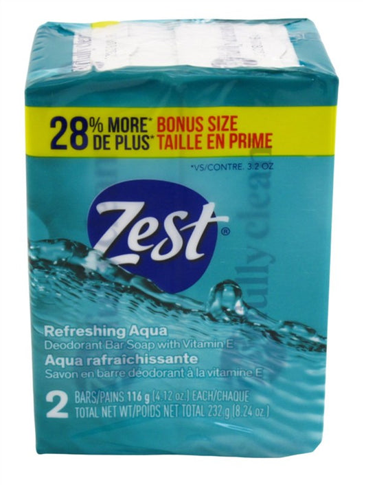 Zest Bath Bars 4.12oz 2 Count Refreshing Aqua Bonus Size