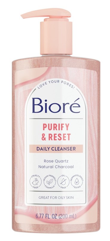 Biore Rose Quartz + Charcoal Cleanser Purify 6.77oz Pump
