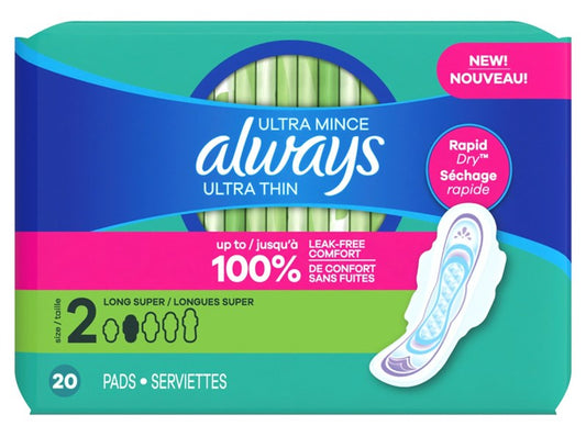 Always Pads Size 2 Ultra Thin 20 Count Long Super