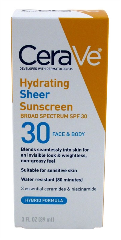 Cerave Sunscreen Hydrating Spf#30 Sheer Face And Body 3oz
