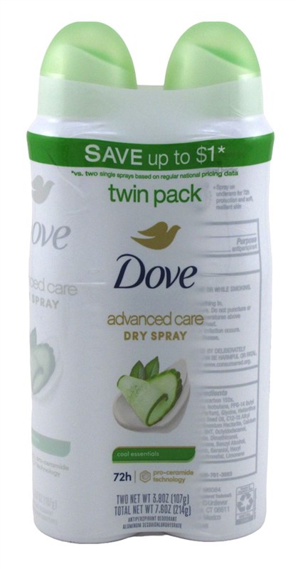 Dove Deodorant 3.8oz Dry Spray Cool Essentials Twin Pack